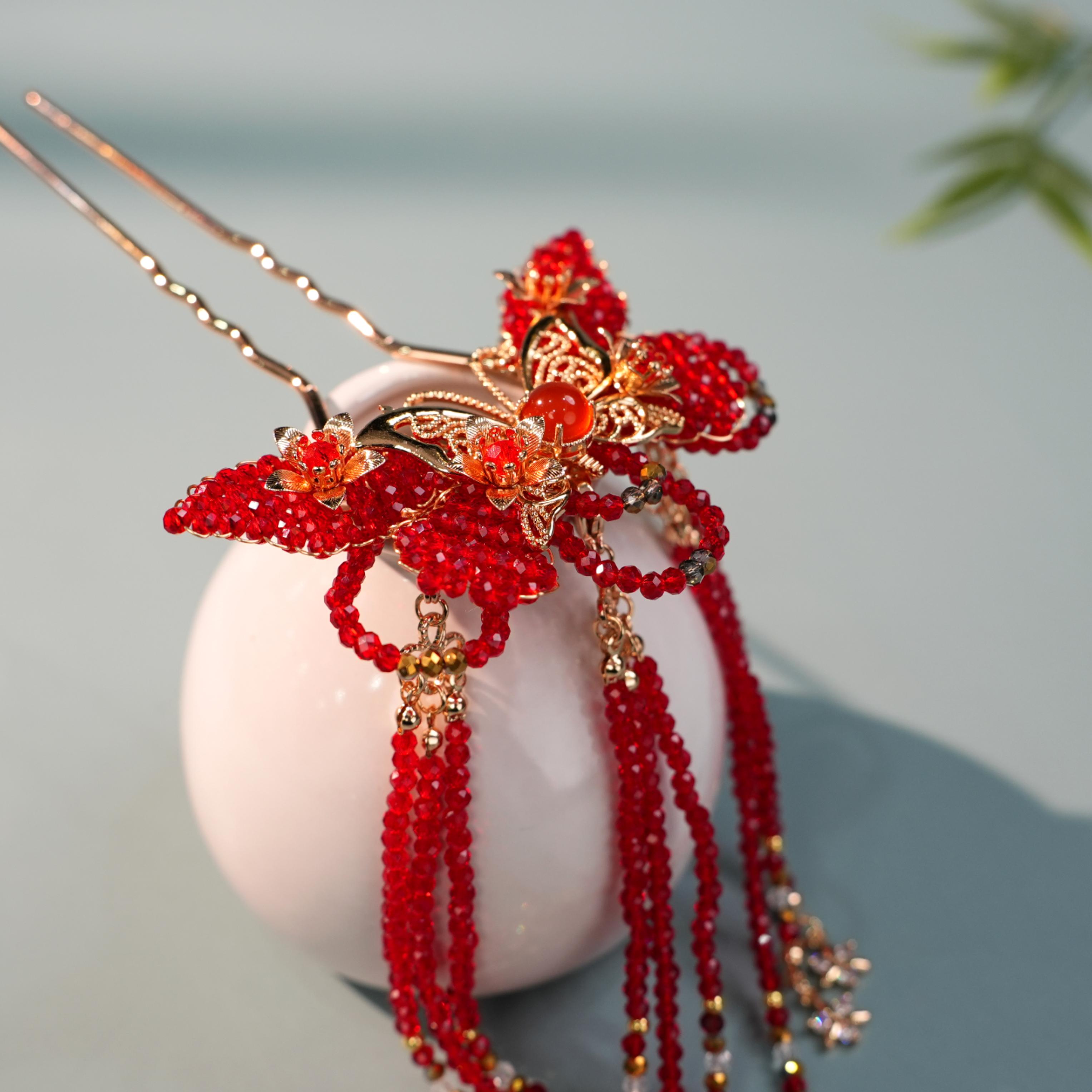 古悦倾城【蝴蝶红U钗】古风汉服发饰