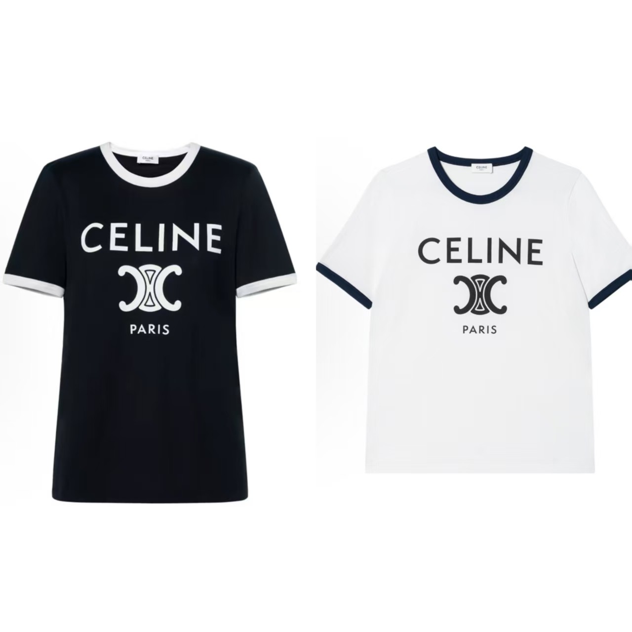 未拆封 Celine/思琳 Logo印花平纹针织圆领短袖  常规T恤 黑白色
