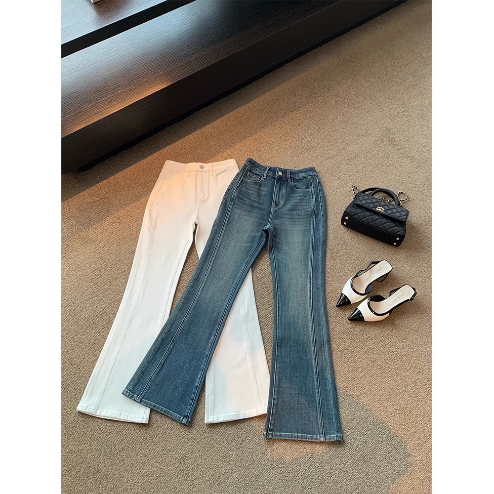 THE SWAN司凰轻奢 清潭洞姐姐 弹力微喇裤高腰显瘦长裤休闲牛仔裤