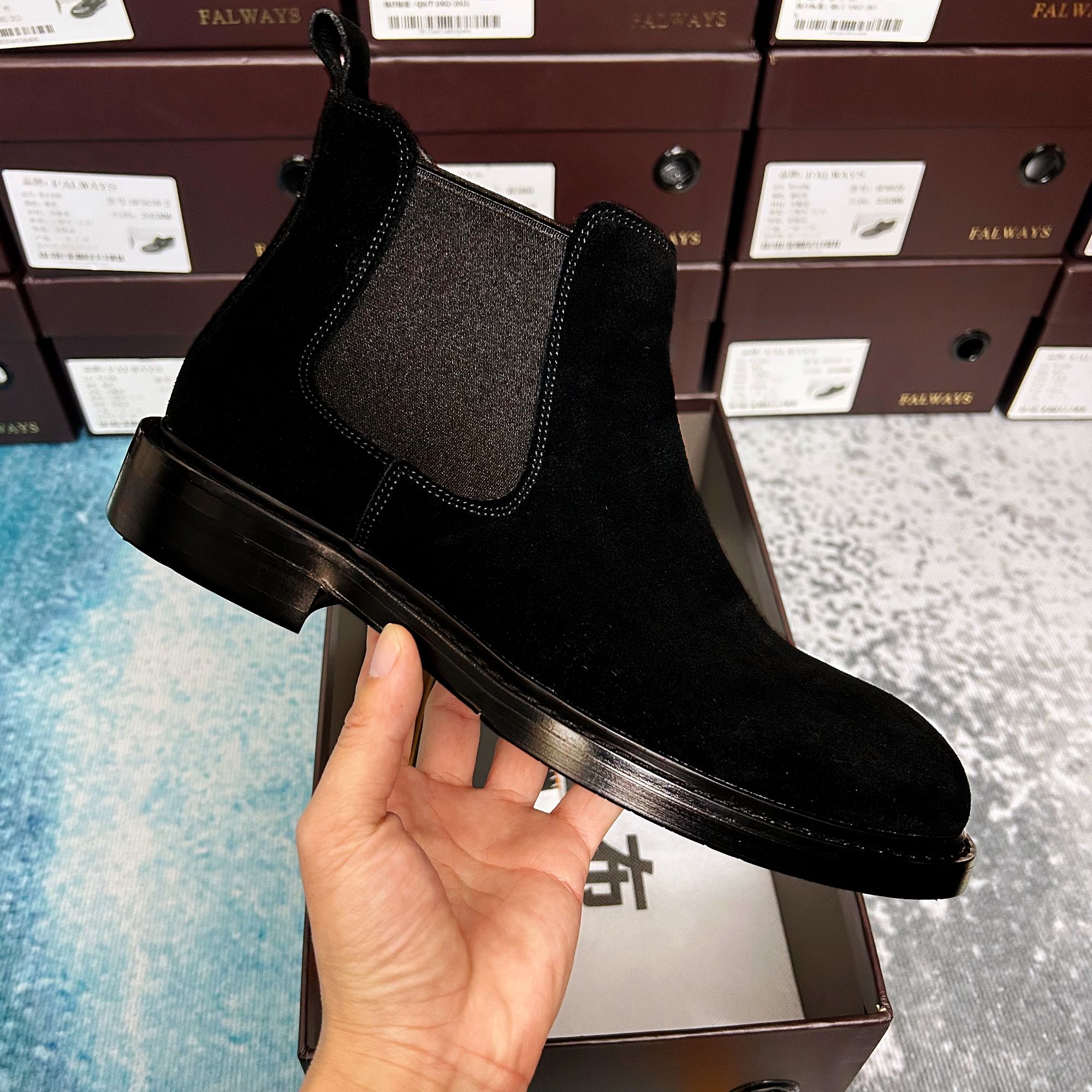 秋冬翻毛马皮一脚蹬切尔西男靴真皮冬季英伦风老钱风百搭短靴加绒