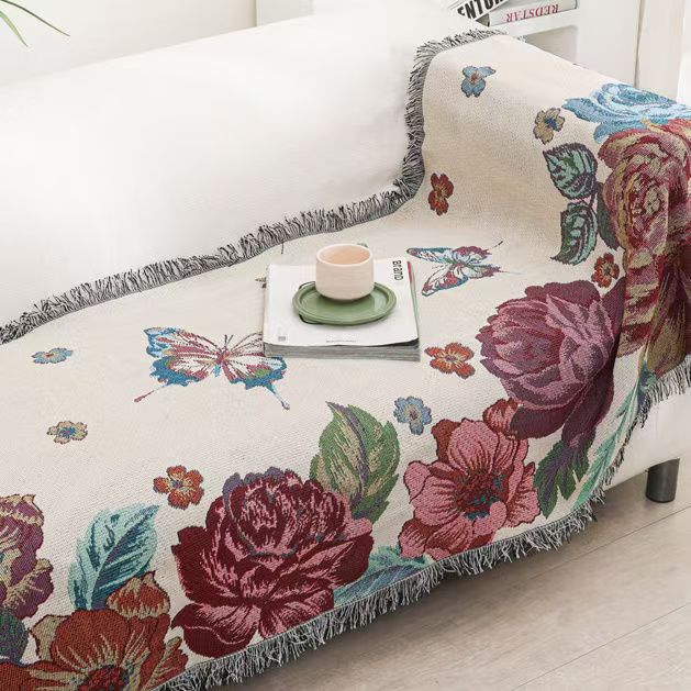 【蝶戏牡丹】双人90*180（±5）防滑加厚加密多功能沙发巾新款生活盖布