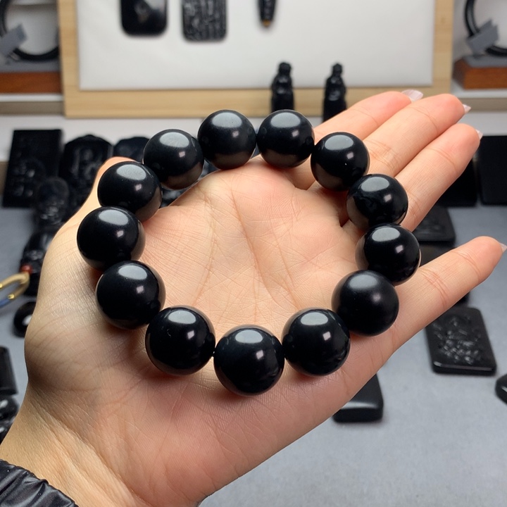火***羽和田玉（墨玉）未镶嵌手串特价18mm