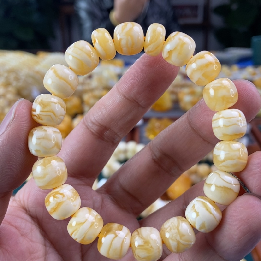 琥珀珠宝奇石未镶嵌11虎皮纹同料串16.3