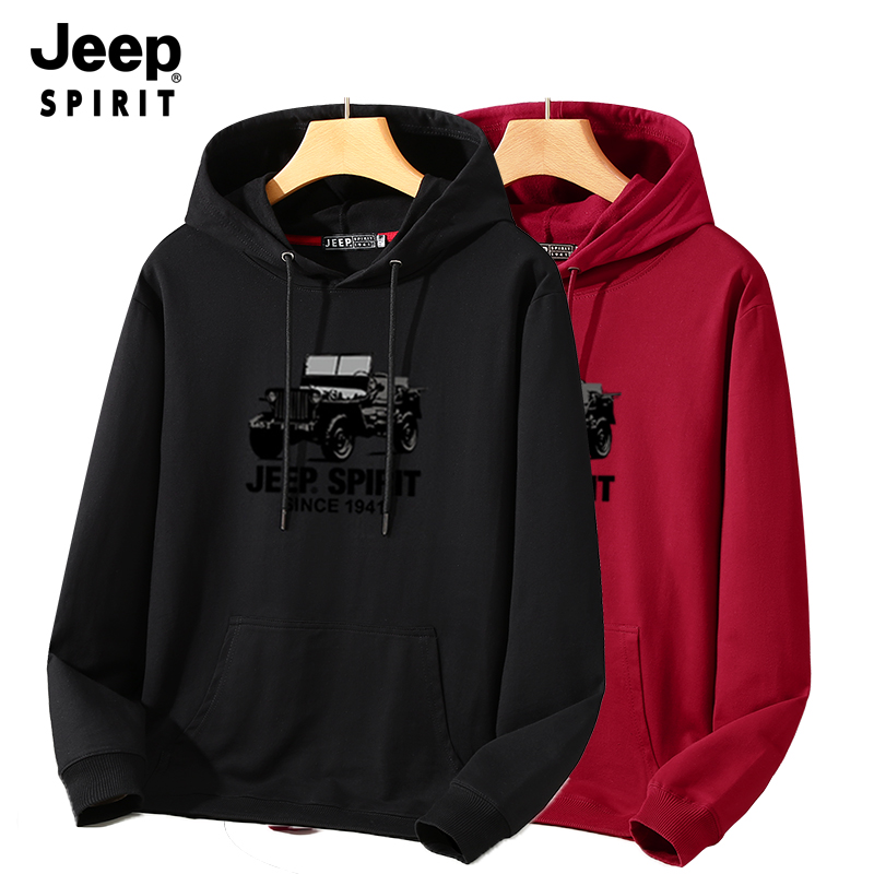 JEEP SPIRIT 吉普卫衣男女春秋休闲宽松大码加大潮流连帽外套上衣