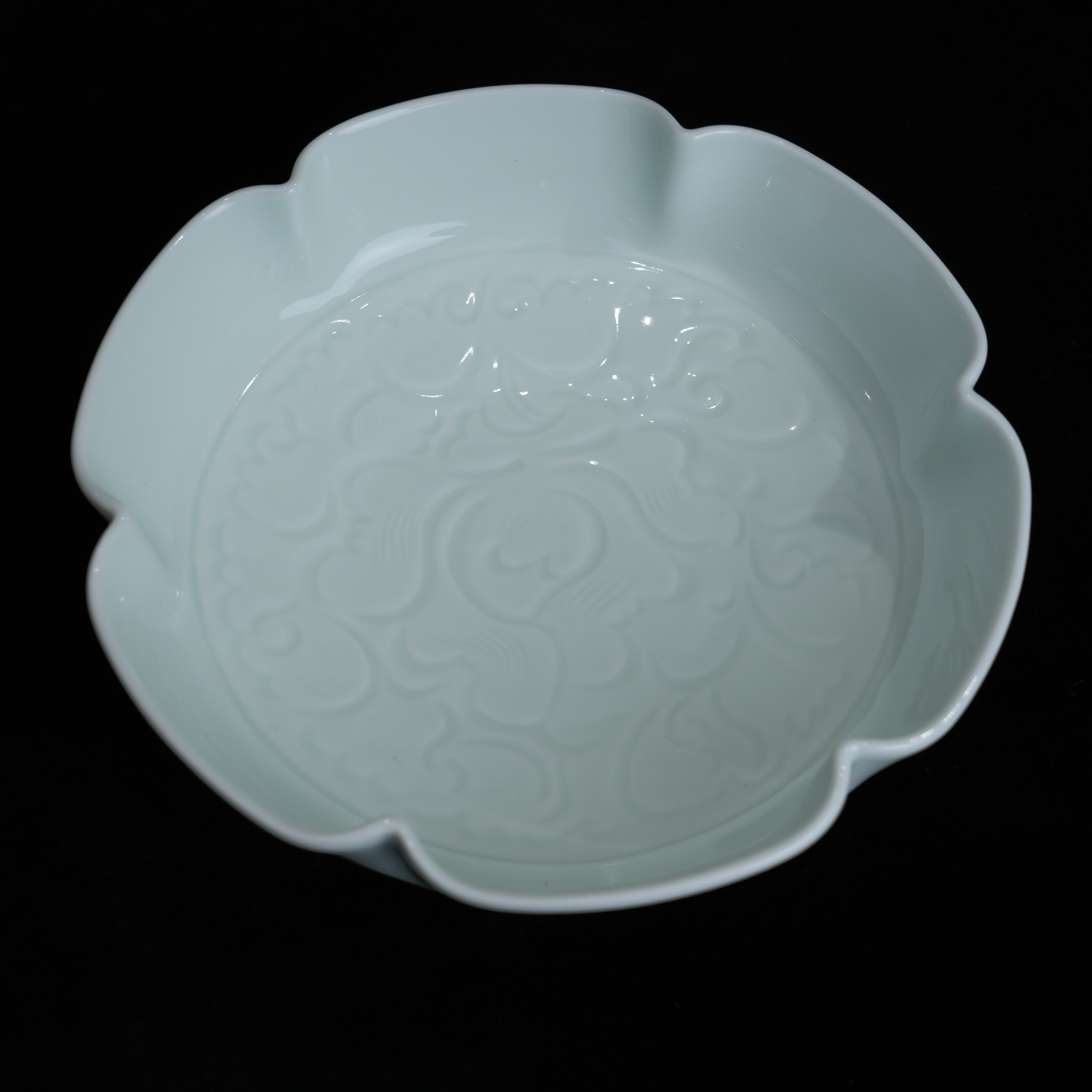 景德镇五花马7寸芙蓉荷口碗中式盘子（宋青）手工复古陶瓷雕刻浮雕