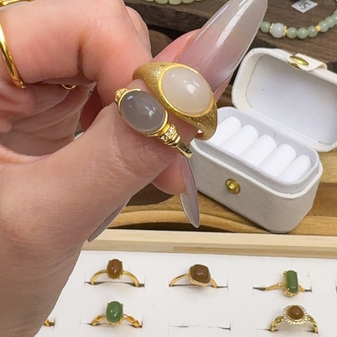 和田玉银S925镶嵌戒指