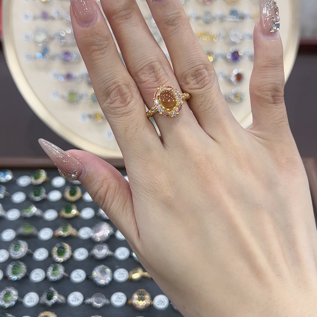 蛇纹石玉戒指银S925镶嵌