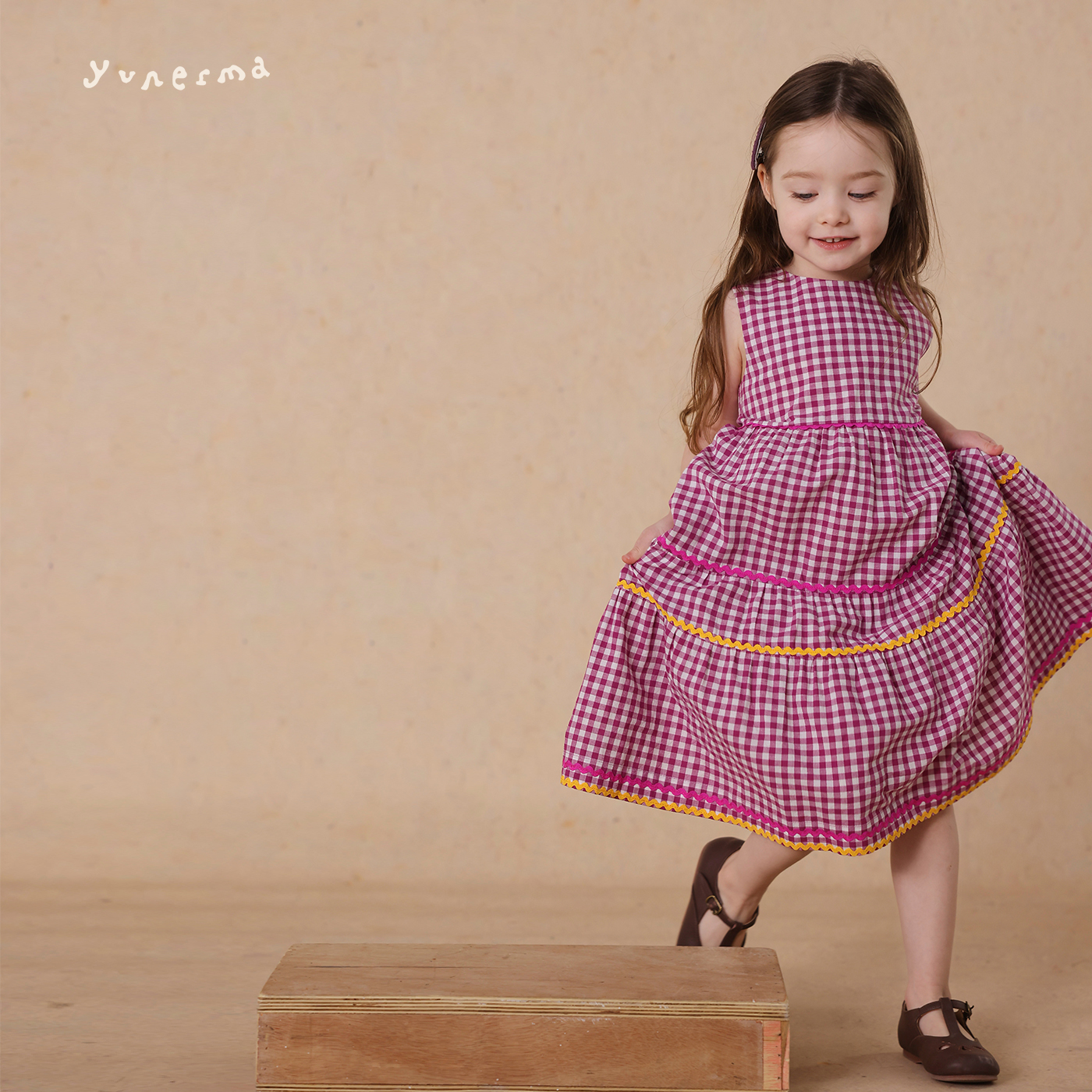 允儿妈女童复古日系格子拼接背心裙宝宝儿童2025夏季洋气连衣裙潮