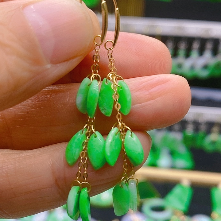 翡翠耳饰18K金镶嵌耳坠