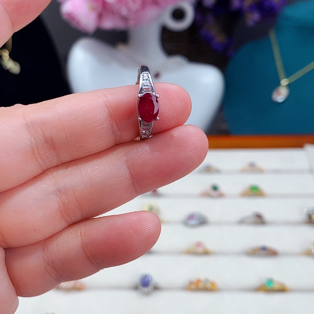 红宝石戒指银S925镶嵌