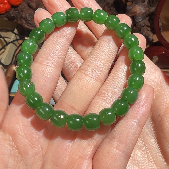 向***生和田玉（碧玉）未镶嵌手链乌兰乌德果绿