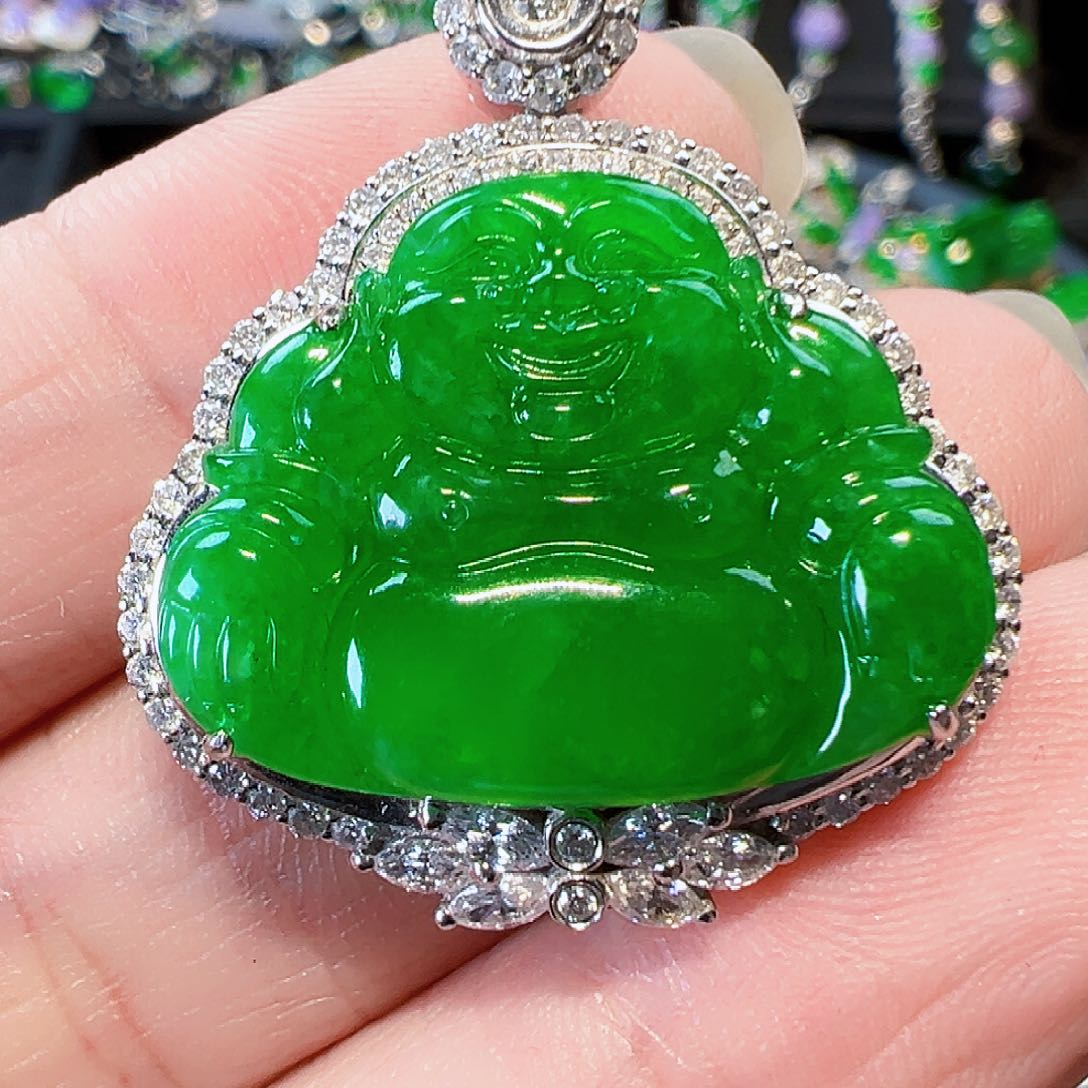 翡翠颈饰18K金镶嵌签收后24小时鉴赏期