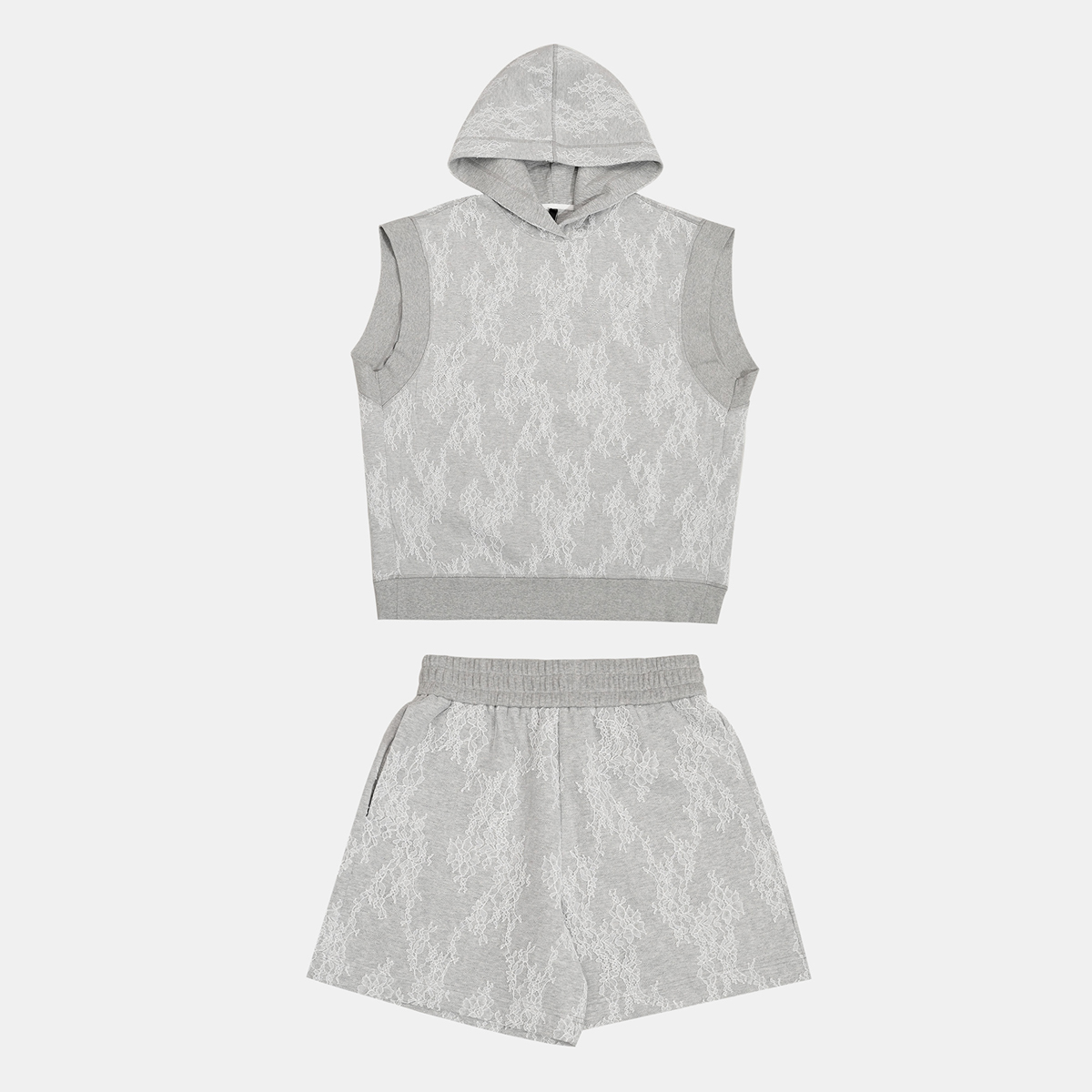 【上新】潮牌女装时尚休闲百搭显瘦定制蕾丝连帽马甲套装-152163/2