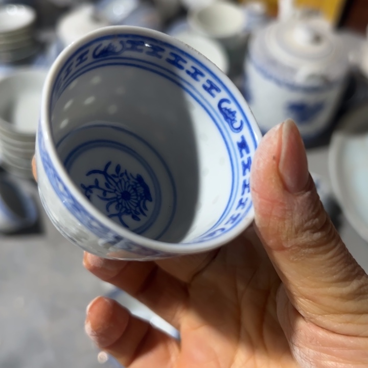 陶玩玉兰花三缸盅