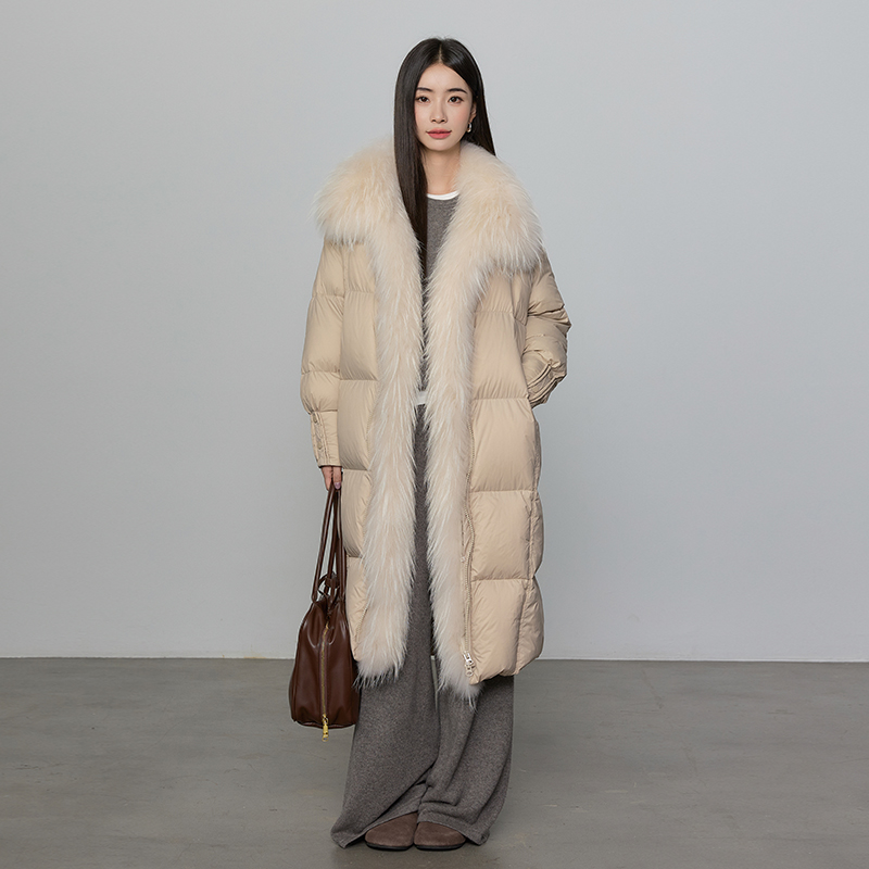 北极契约 进口貉子毛大毛领长款羽绒服女90白鹅绒泡芙鹅绒服25154