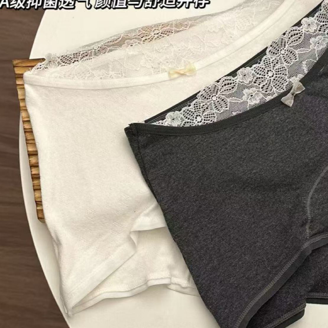 软糯中高腰10A蕾丝边纯棉内裤女士平角中腰柔软加长裆全棉内裤女