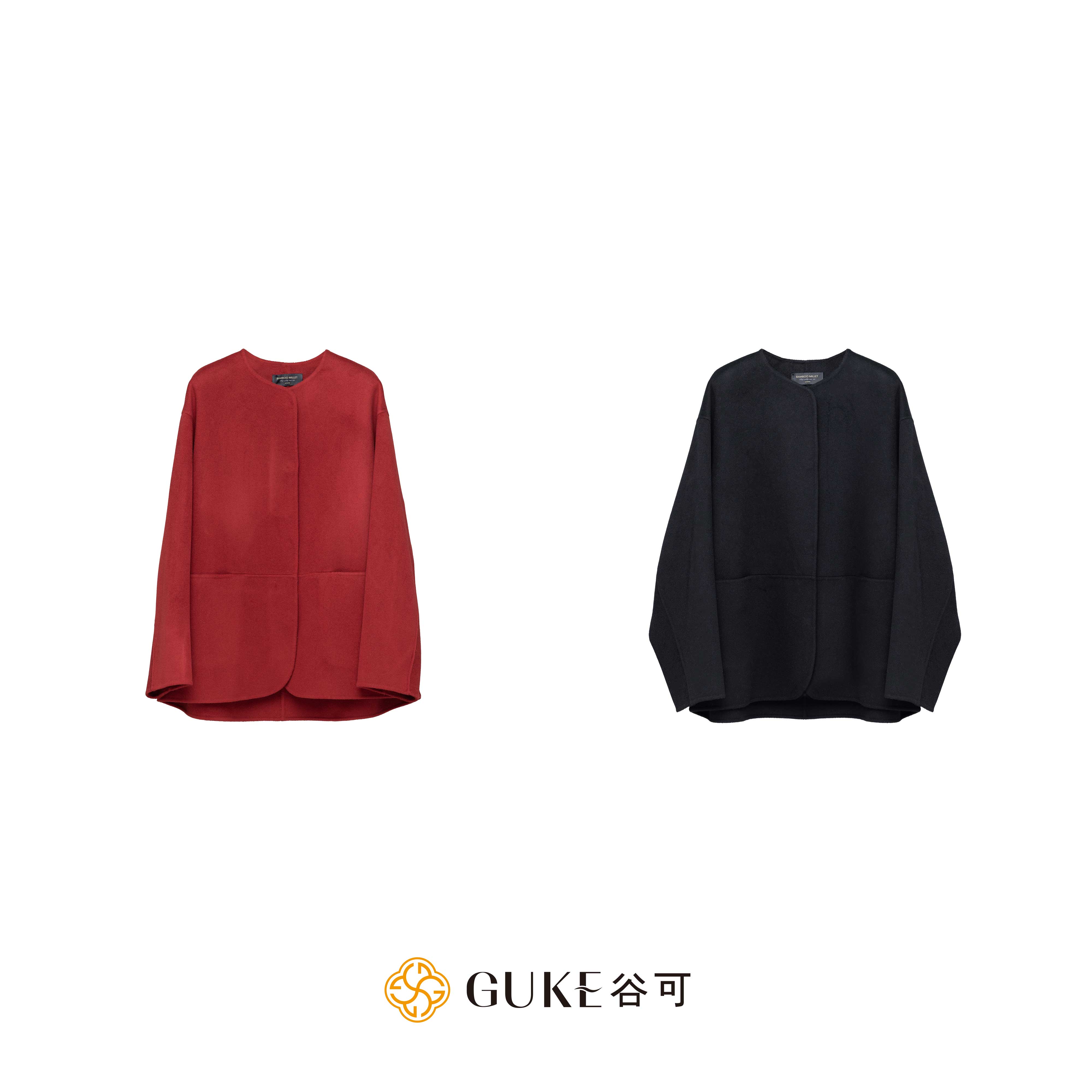 GKE/谷可TS2007简裁高级感中长款羊绒大衣圆领百搭舒适保暖外套女