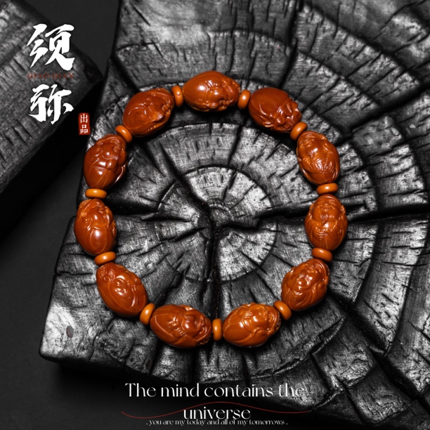 【喜财】 1.3小籽果王料铁核财神 橄榄核文玩手串