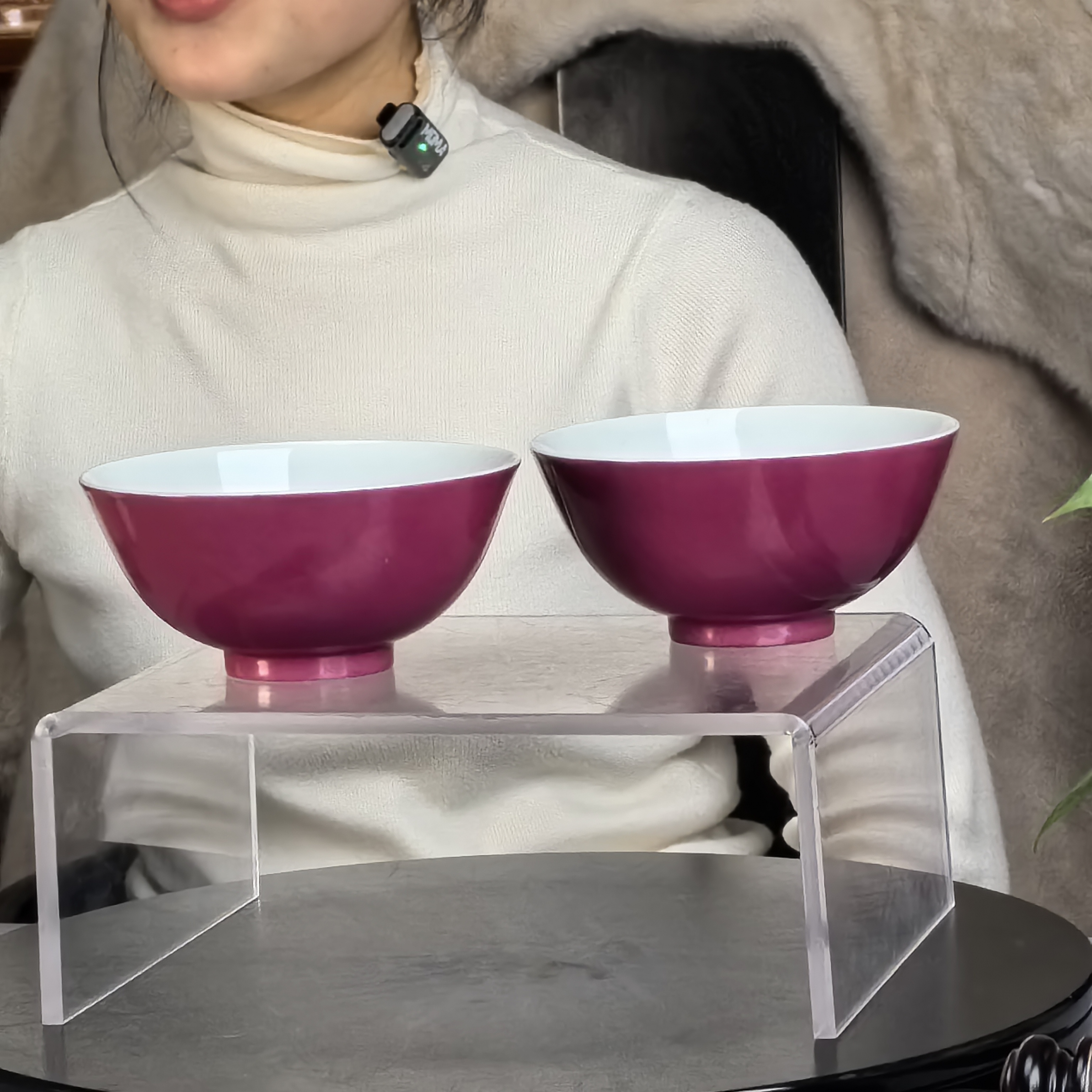 清 中期胭脂红釉对碗