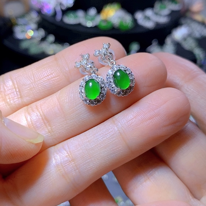 翡翠戒指银S925镶嵌天然翡翠