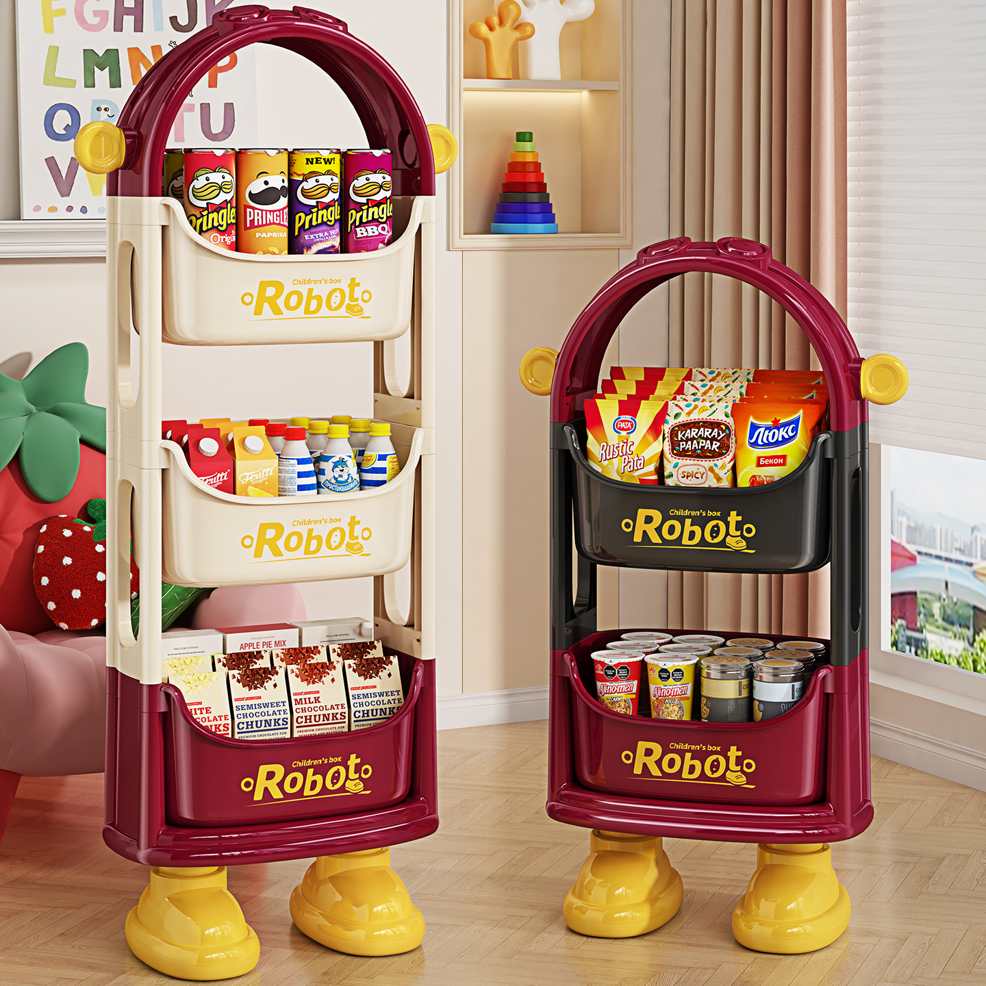 零食收纳架储物架客厅落地多层可移动置物架多功能儿童玩具整理架