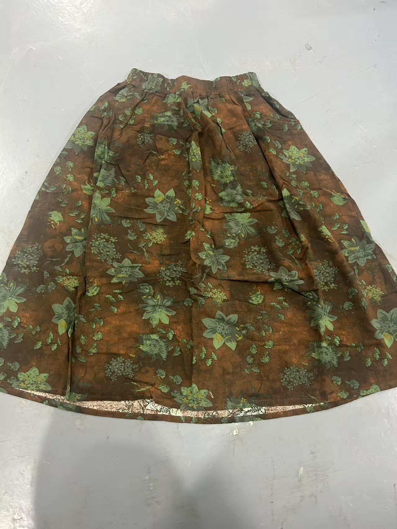 HY 夏季新品休闲百搭花色棉麻女士半身裙 臀围140长83