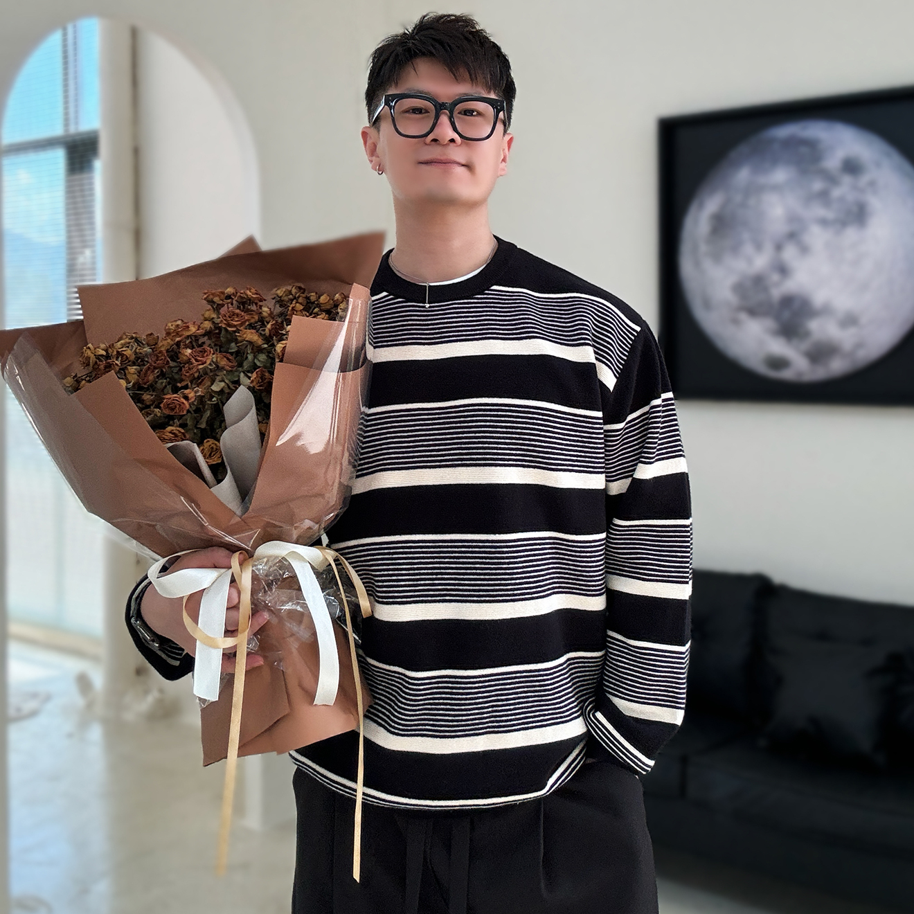 陆星家【黑白条纹毛衣】新款春季男士套头针织衫宽松休闲小众M28