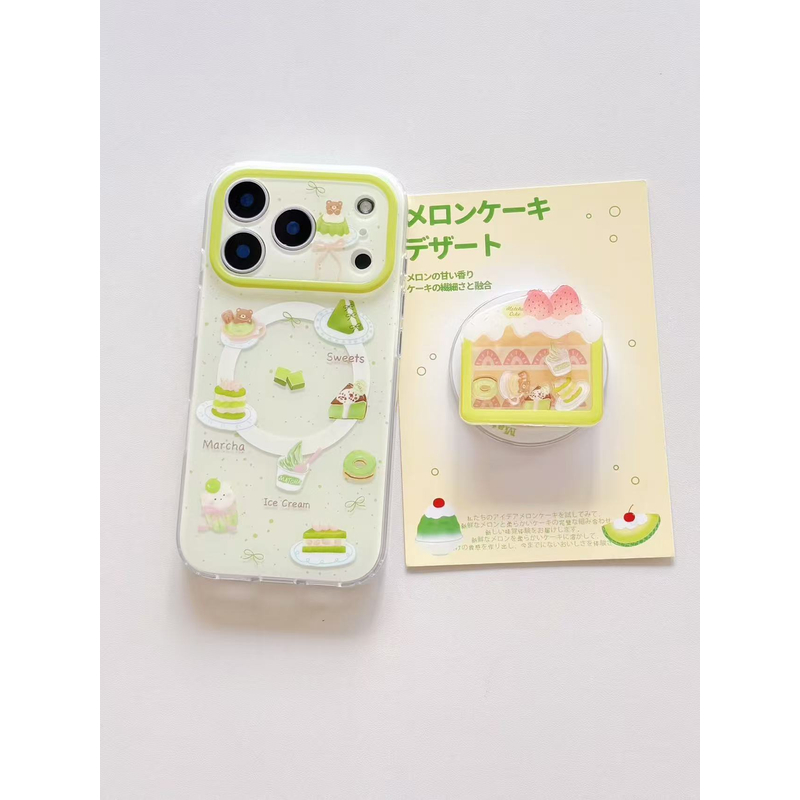抹茶草莓蛋糕摇摇乐磁吸支架适用iphone17promax苹果磨砂手机壳