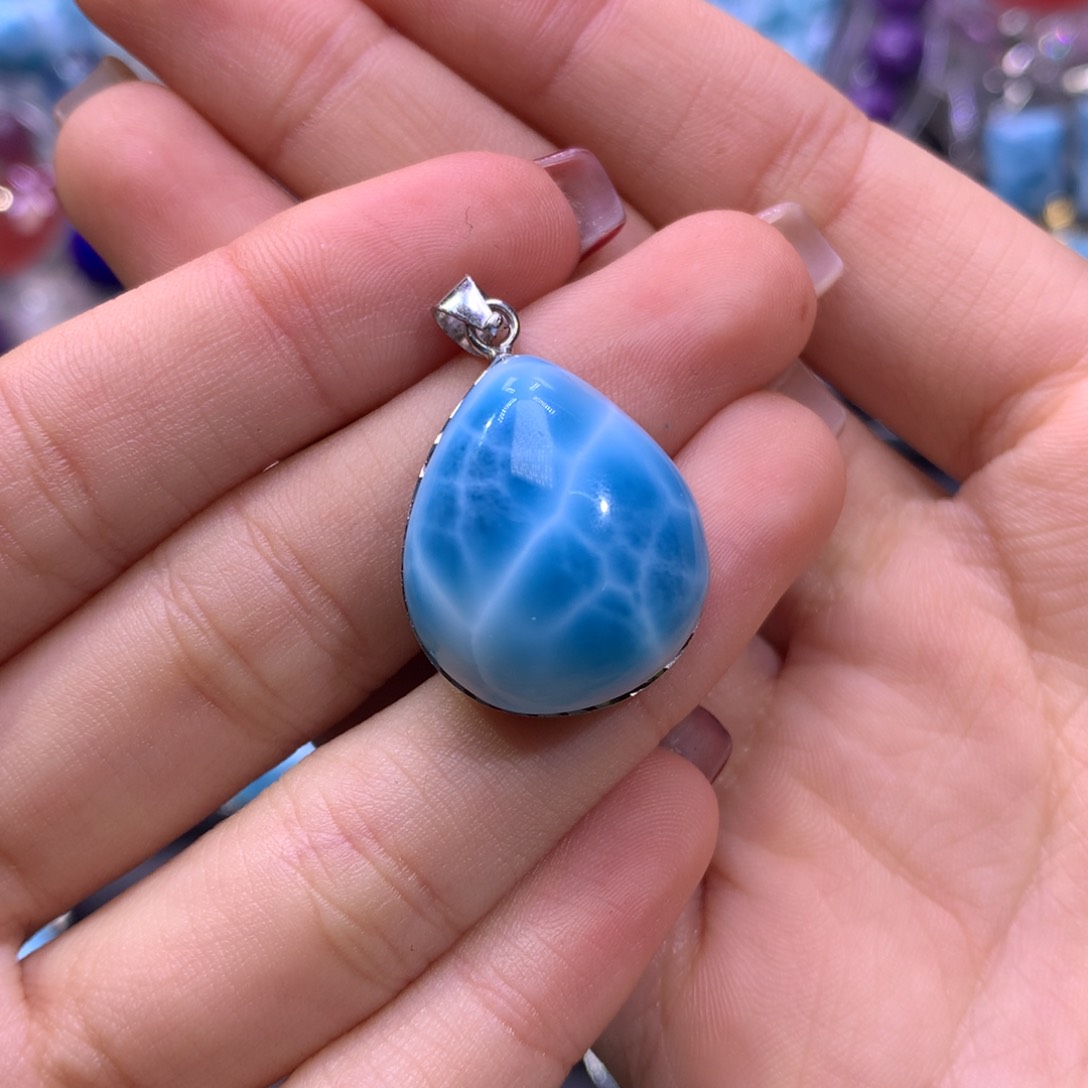 针钠钙石（海纹石）颈饰银S925镶嵌@**?