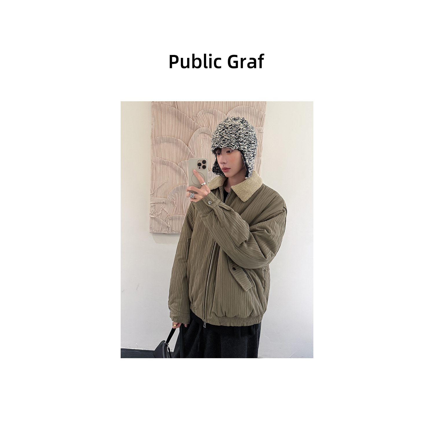 高林凡韩系设计感拼接撞色毛领棉衣宽松百搭夹棉加厚保暖棉服外套