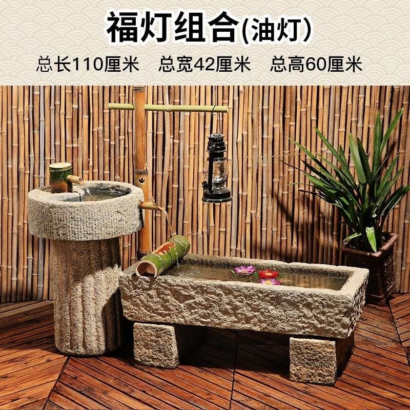 农村老旧石槽养鱼缸改洗手池循环水流水组合民间猪槽马牛槽洗手盆