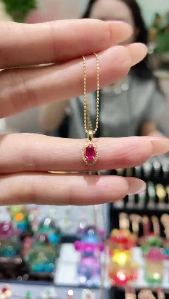 18K金镶嵌天然无烧红宝石吊坠万能扣 K黄（不含链）