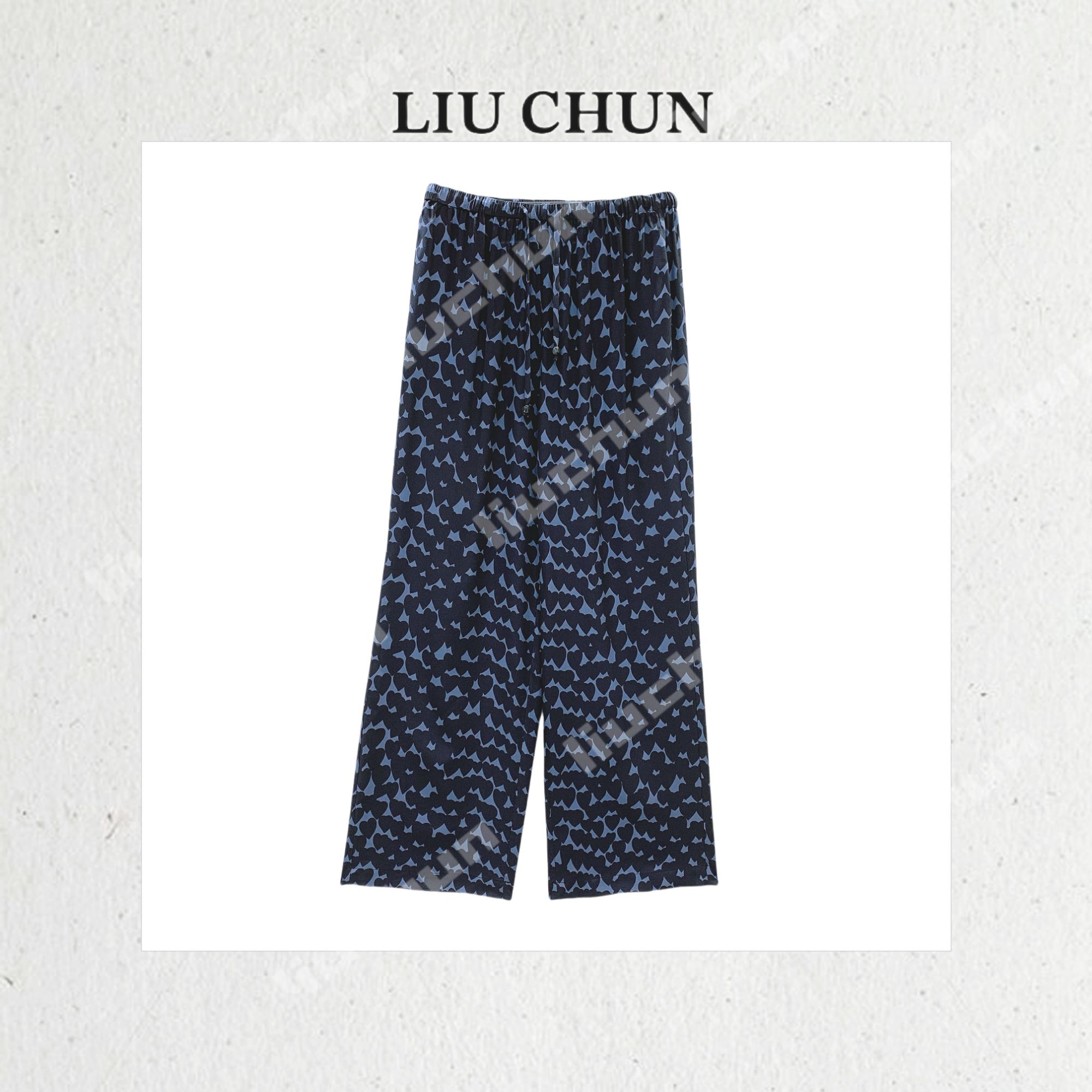 【爱心底纹】CHUN家夏季宽松时尚休闲桑蚕丝双绉直筒裤