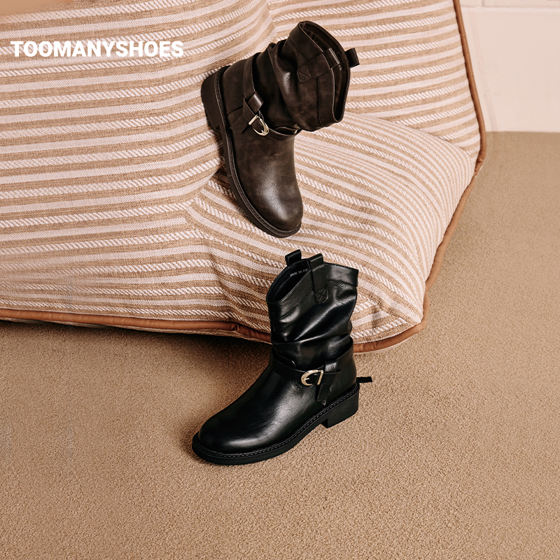 【秋冬款】Toomanyshoes靴子新款自由诗篇厚底短靴堆堆靴显瘦骑士靴