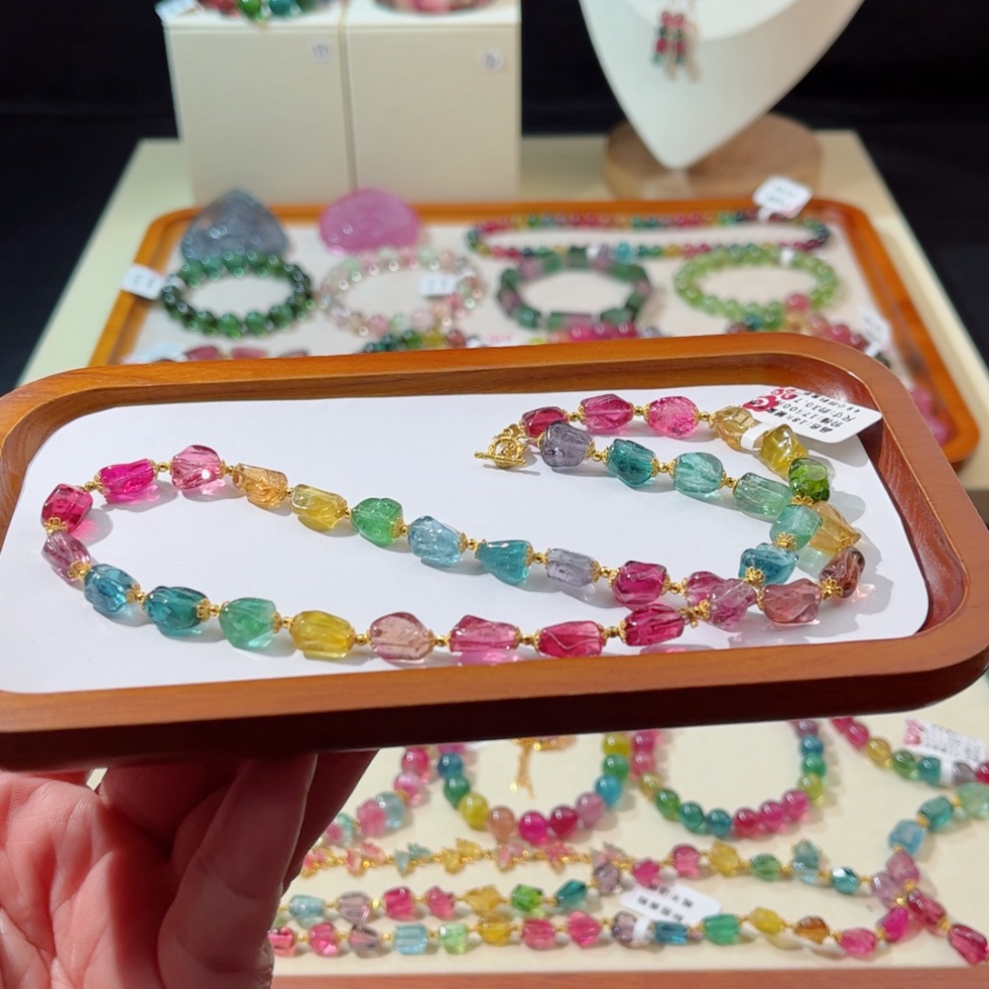 碧玺手串18K金镶嵌手串