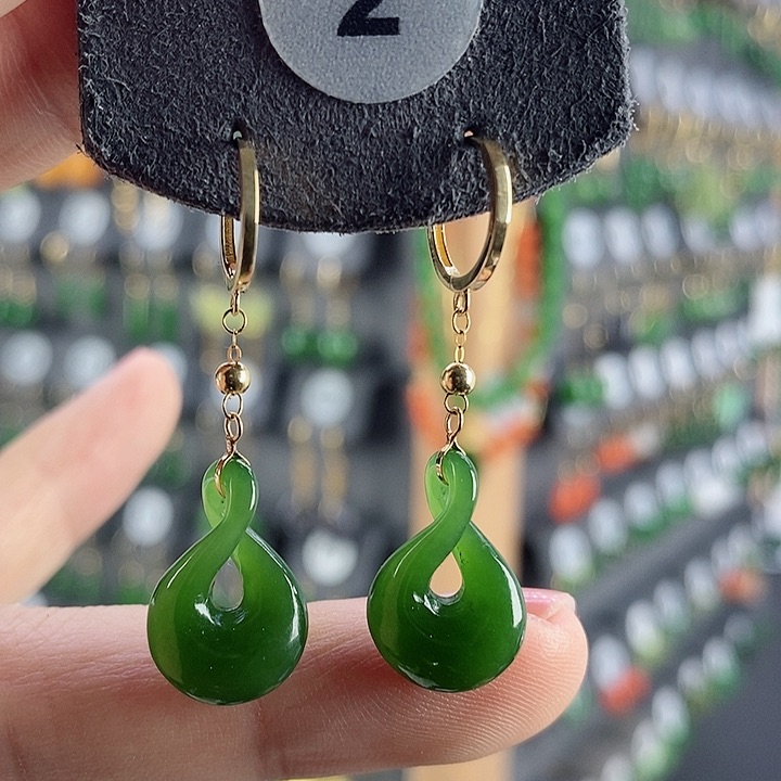 和田玉耳饰18K金镶嵌