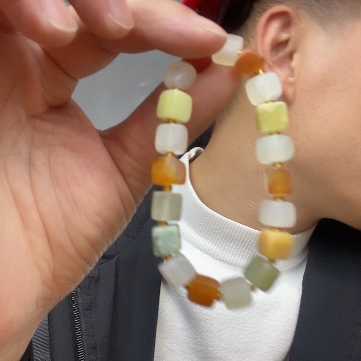 蛇纹石玉合金手链