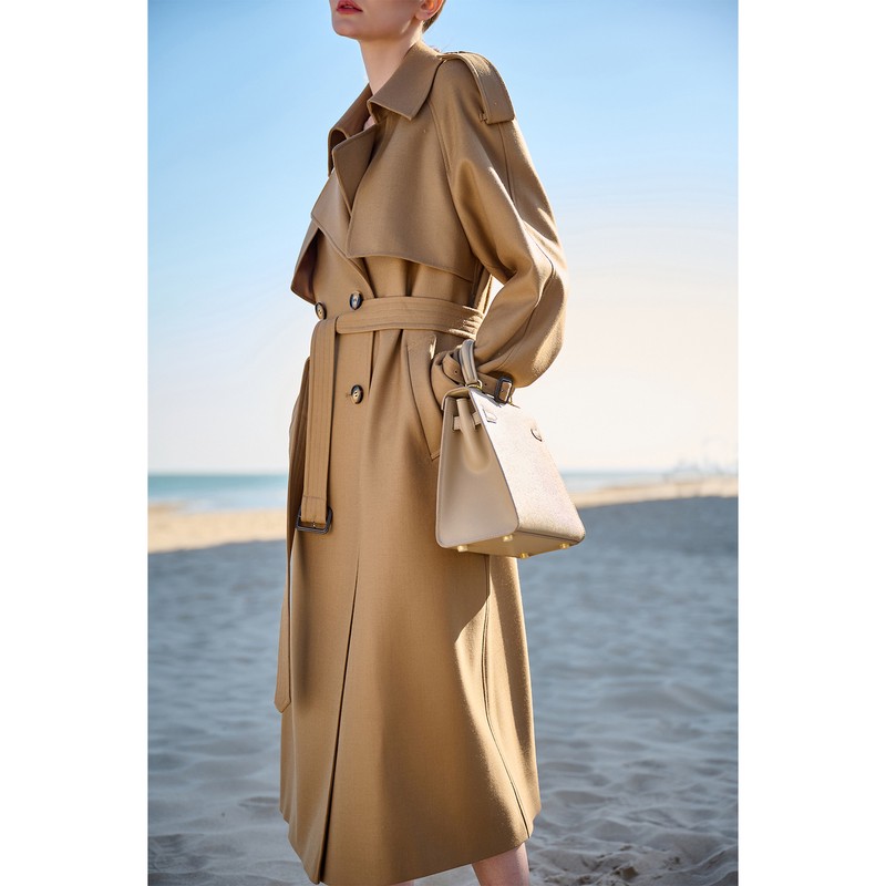 ONLY高端驼色双面羊绒大衣女中长款赫本风羊毛呢外套2025秋冬新款