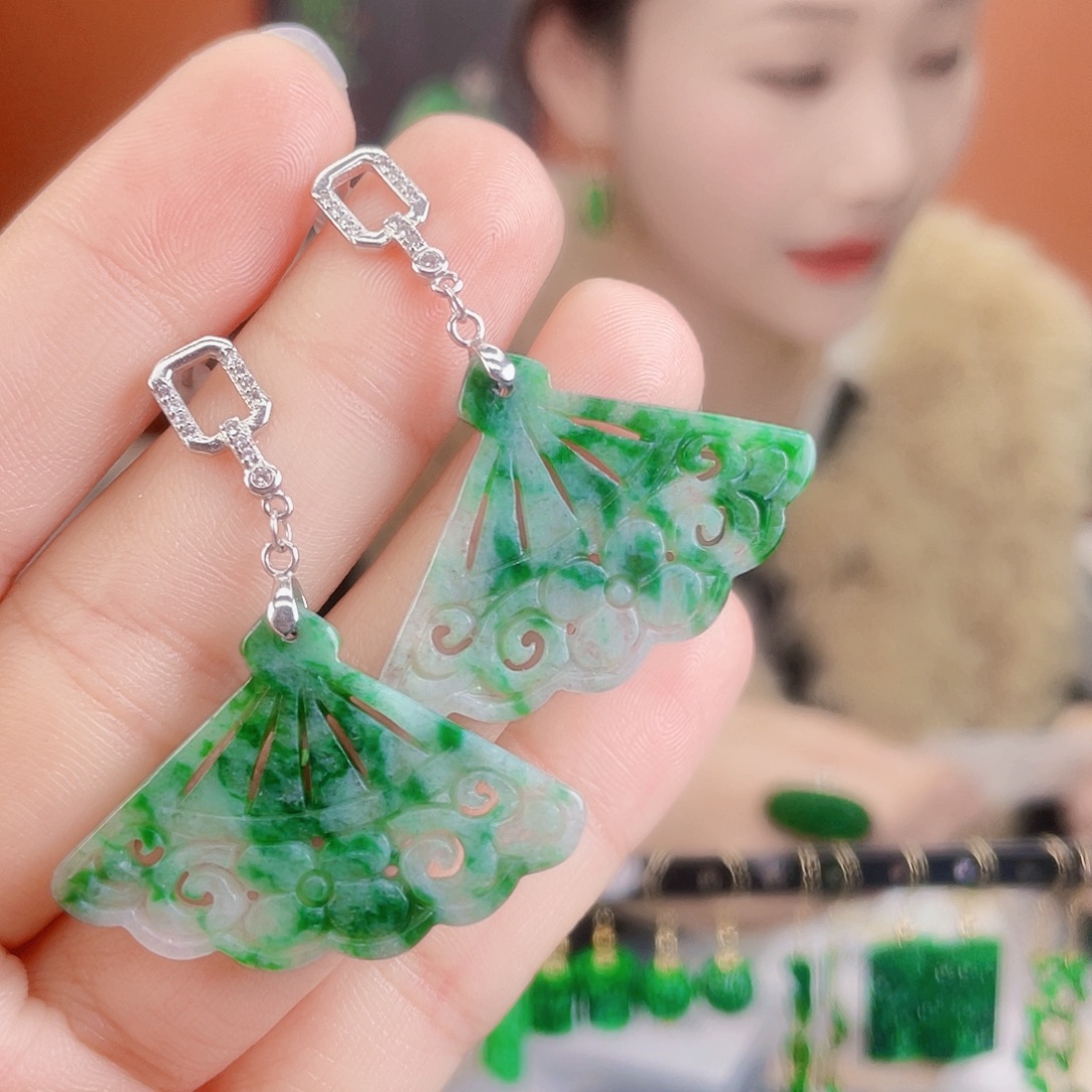 翡翠银S925镶嵌耳饰