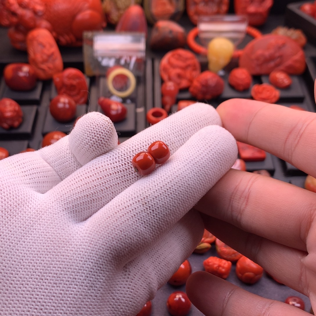 南红玛瑙未镶嵌川料原矿玫红火焰老型对珠8.5mm