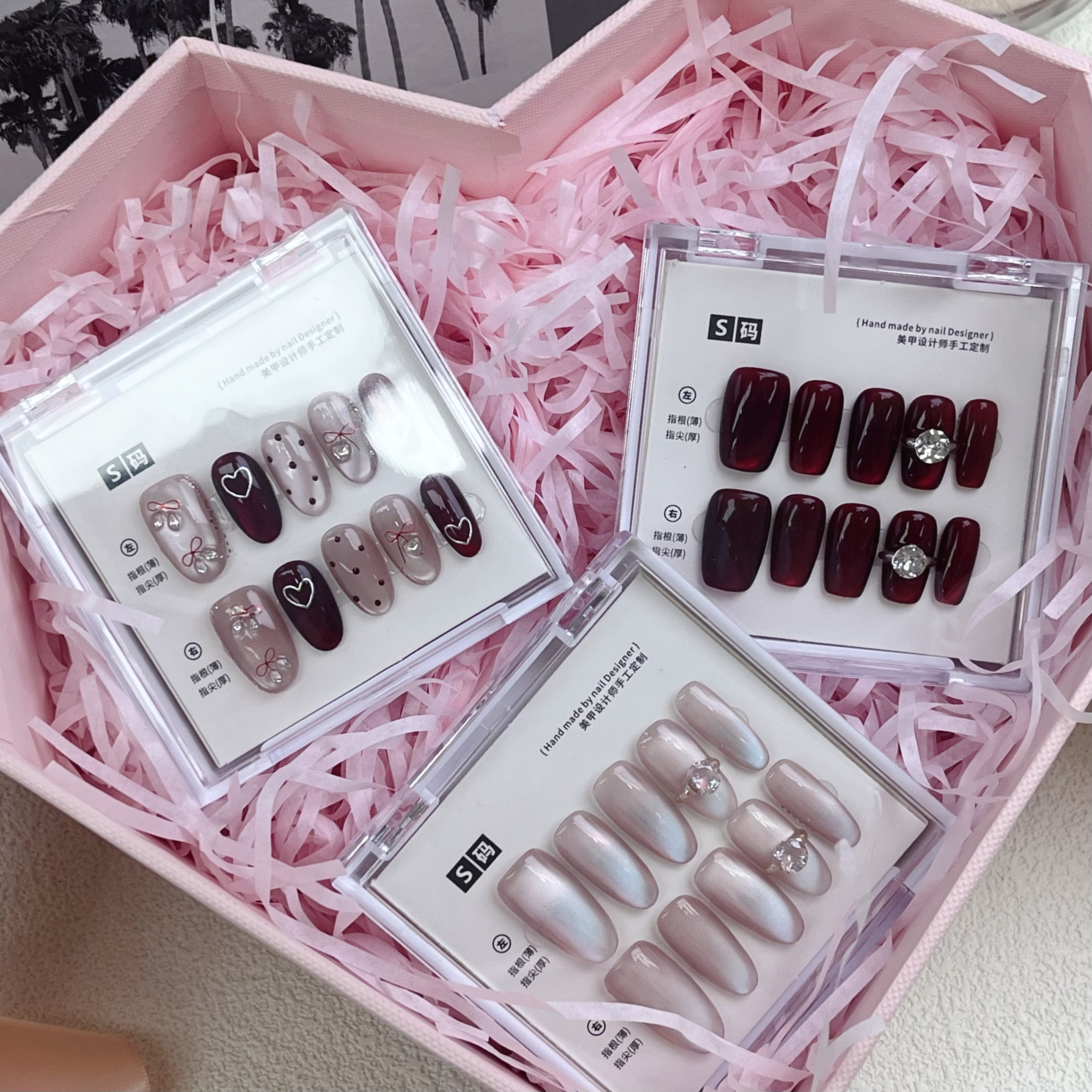 情人节定制礼盒3副 纯手工穿戴甲