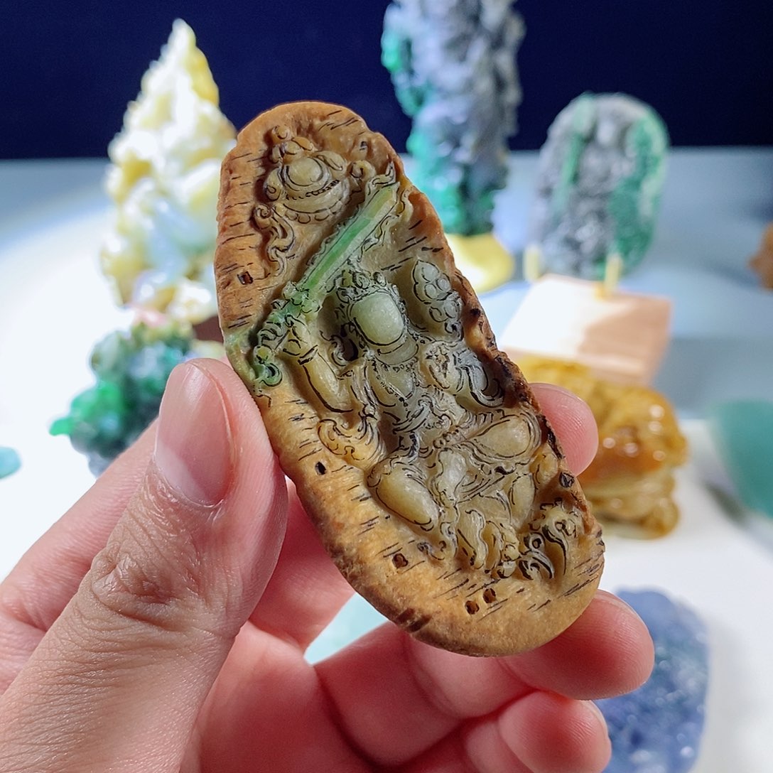 未镶嵌定制翡翠缅甸天然翡翠黄加绿观音度母