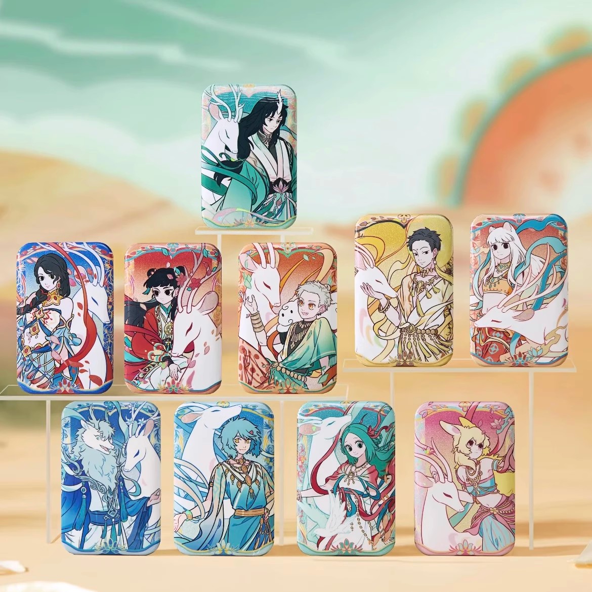 【代拆】非人哉x敦煌画院联名款九色神鹿系列徽章盲盒透卡伪拍立得