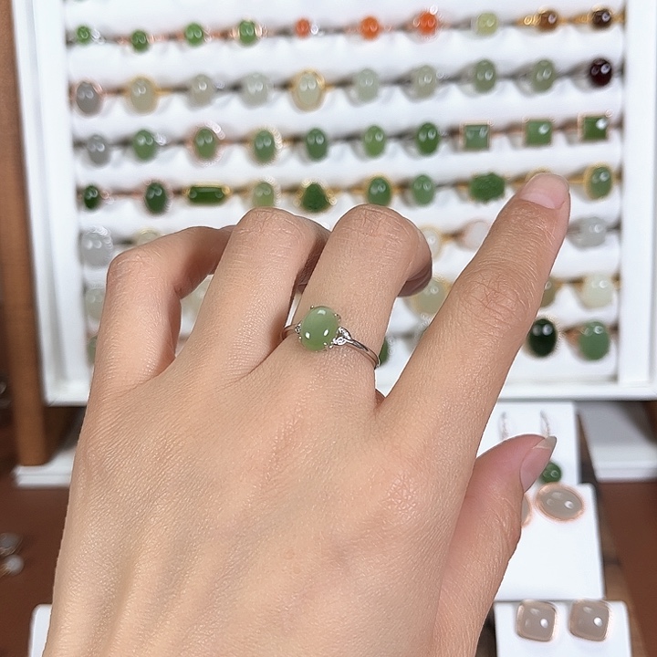 和田玉银S925镶嵌戒指