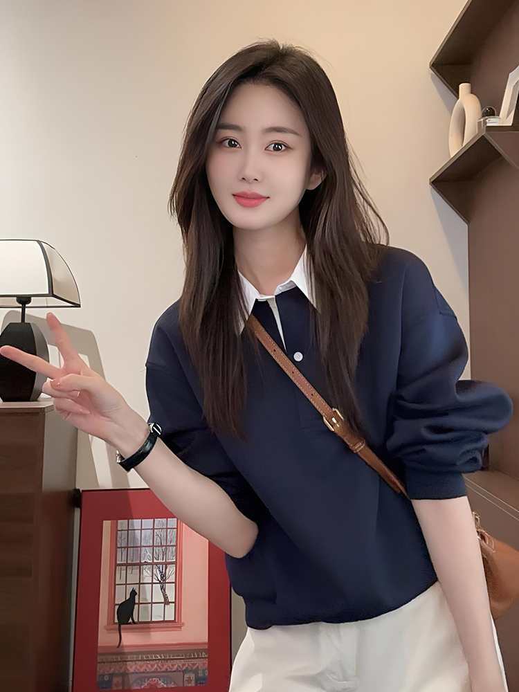 1552假两件卫衣女秋款2025新款爆款宽松慵懒风气质休闲长袖上衣