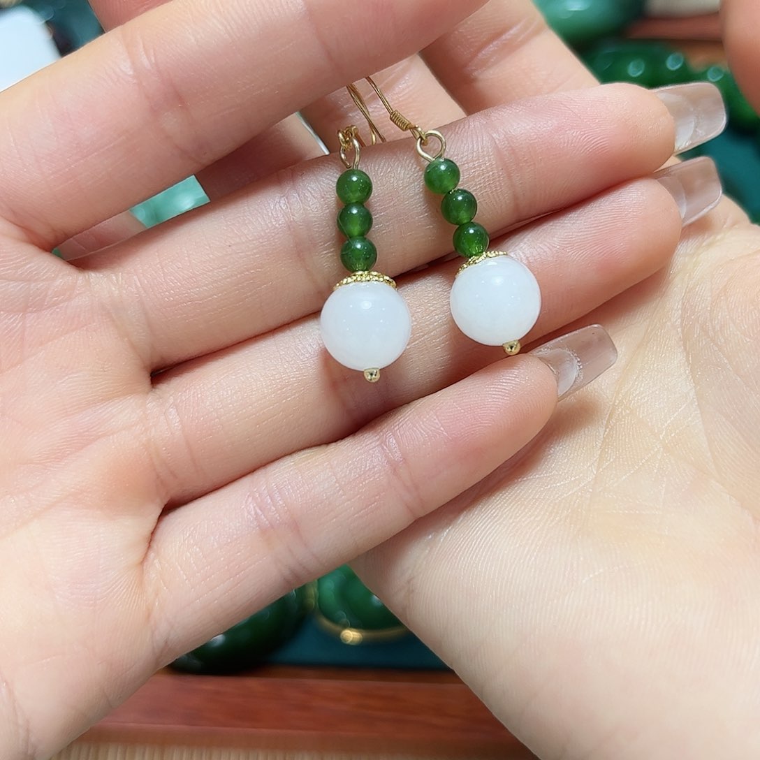 和田玉耳坠银S925镶嵌