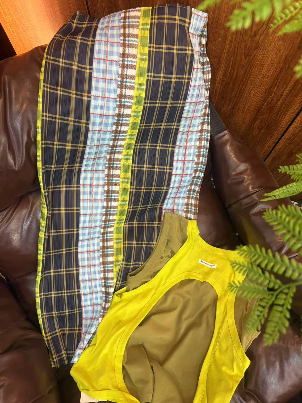 时尚大媛家25夏【三宅拼彩格】印花百褶小众款半身裙女拼色时尚百搭