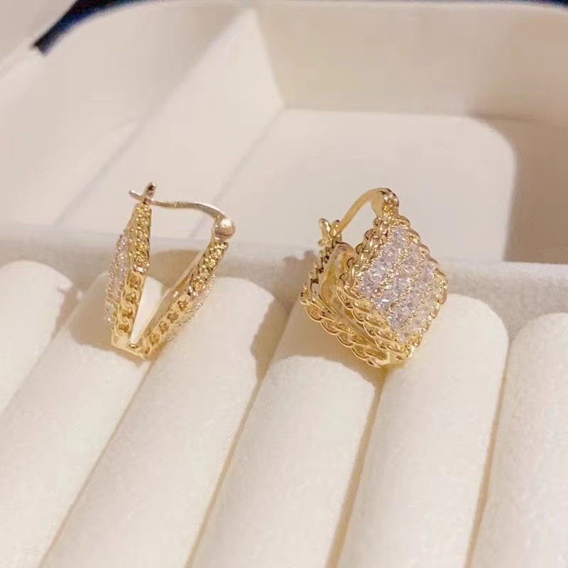 铜合金耳饰 时尚百搭超闪几何双面菱形小众轻奢高级耳环女N0904