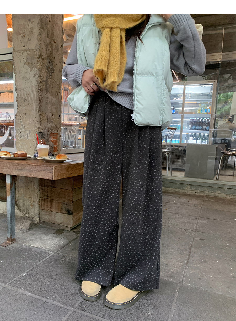 【西西里安】 糖霜热可可~韩版复古感磨毛碎花阔腿裤