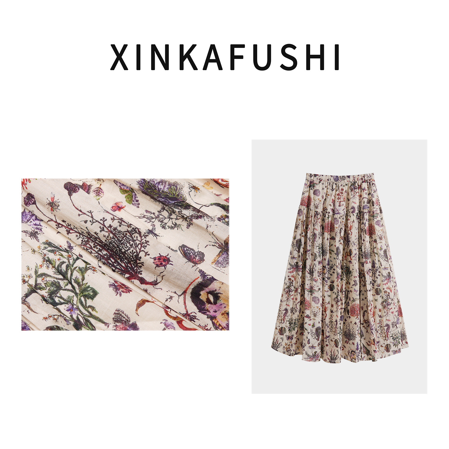 【花草绘】夏款精梳棉法式复古印花时尚气质显瘦半身裙YN2635